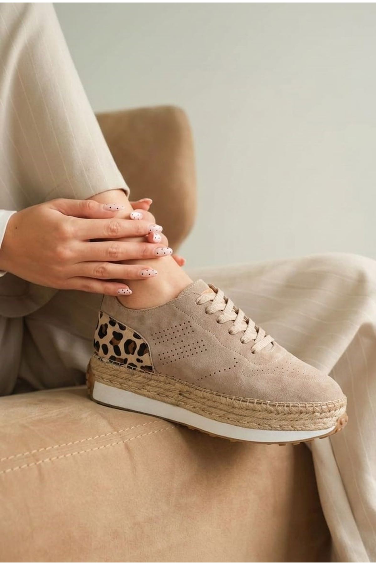 HGN01 VİZON Hakiki Deri Sneaker Espadril  