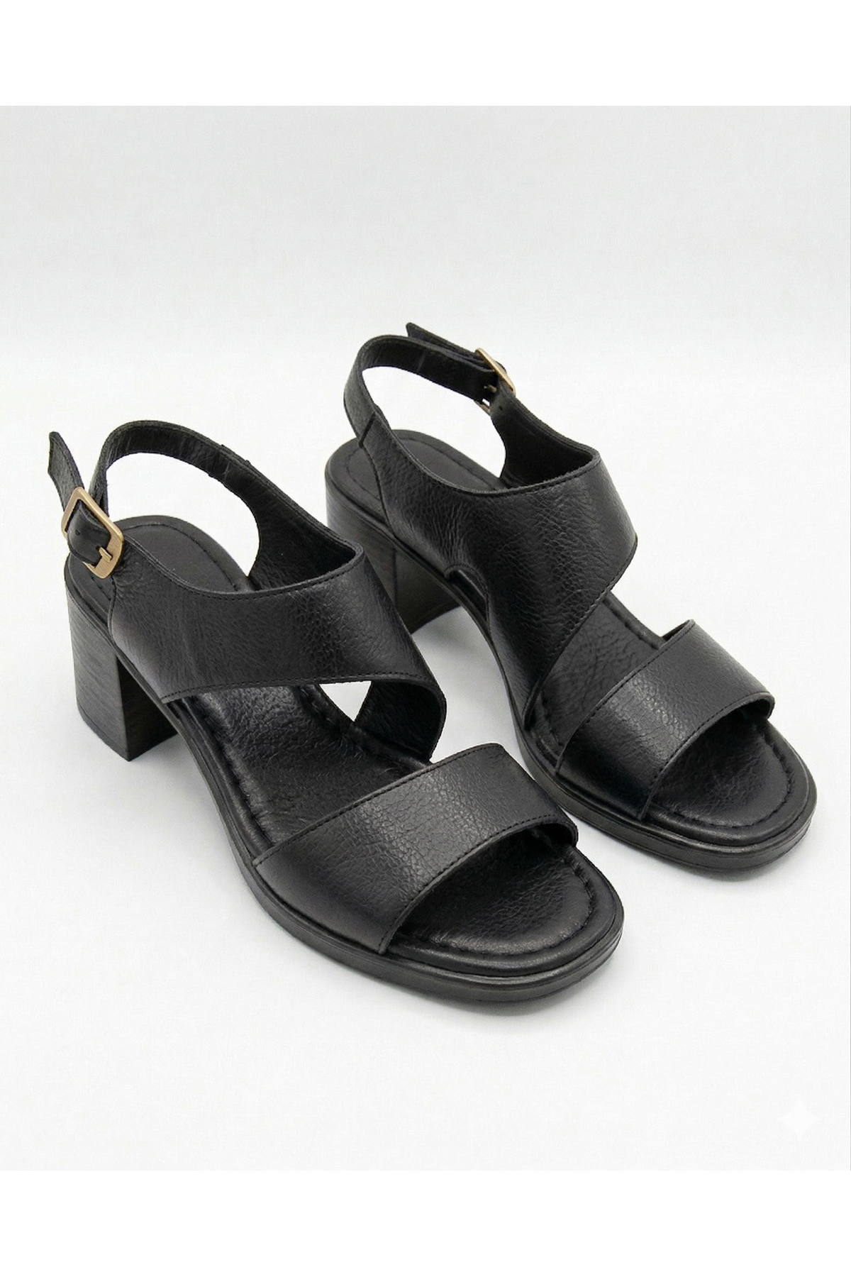 SUNSHINE Siyah Hakiki Deri Sandalet