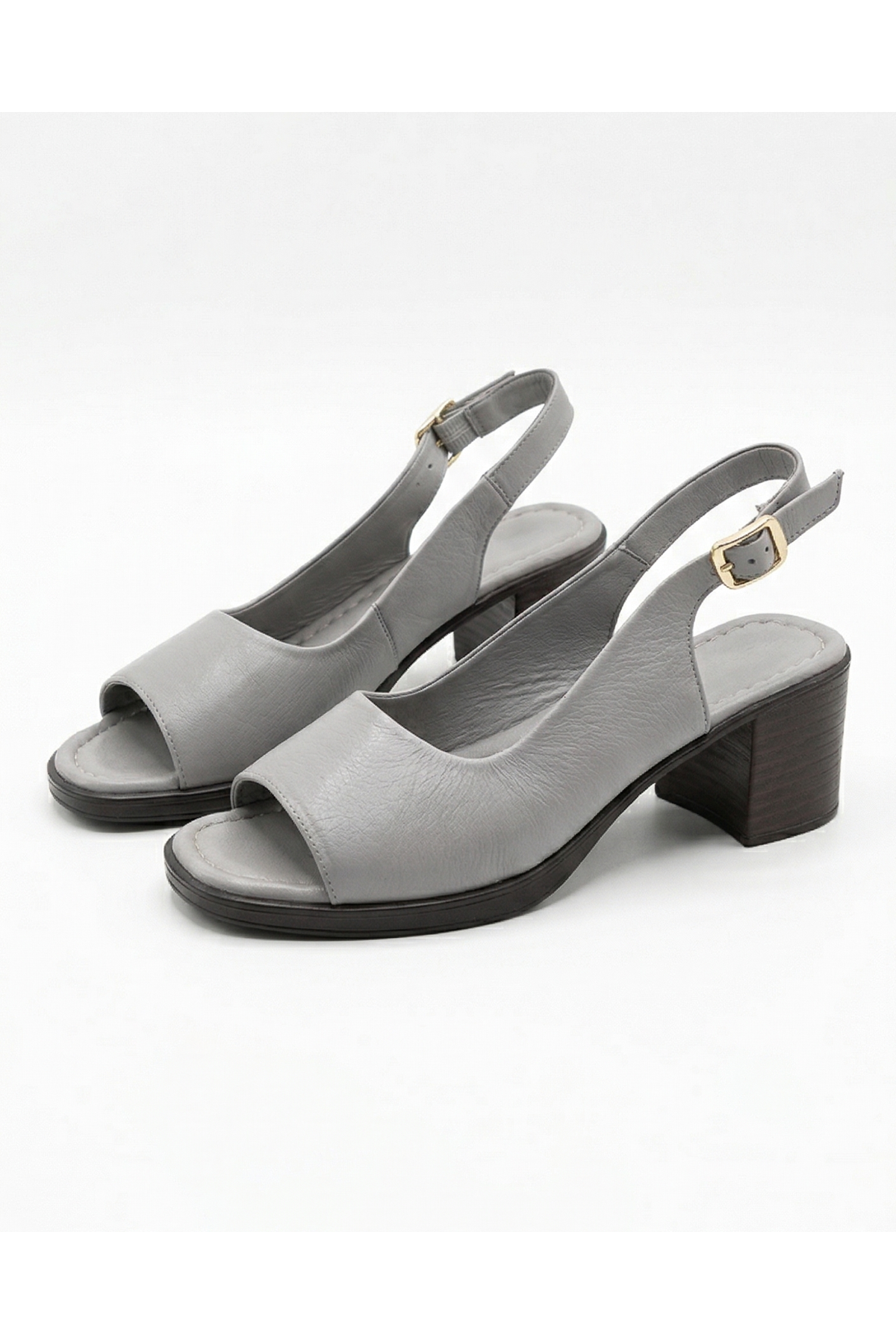 STEPY Gri Hakiki Deri Sandalet 