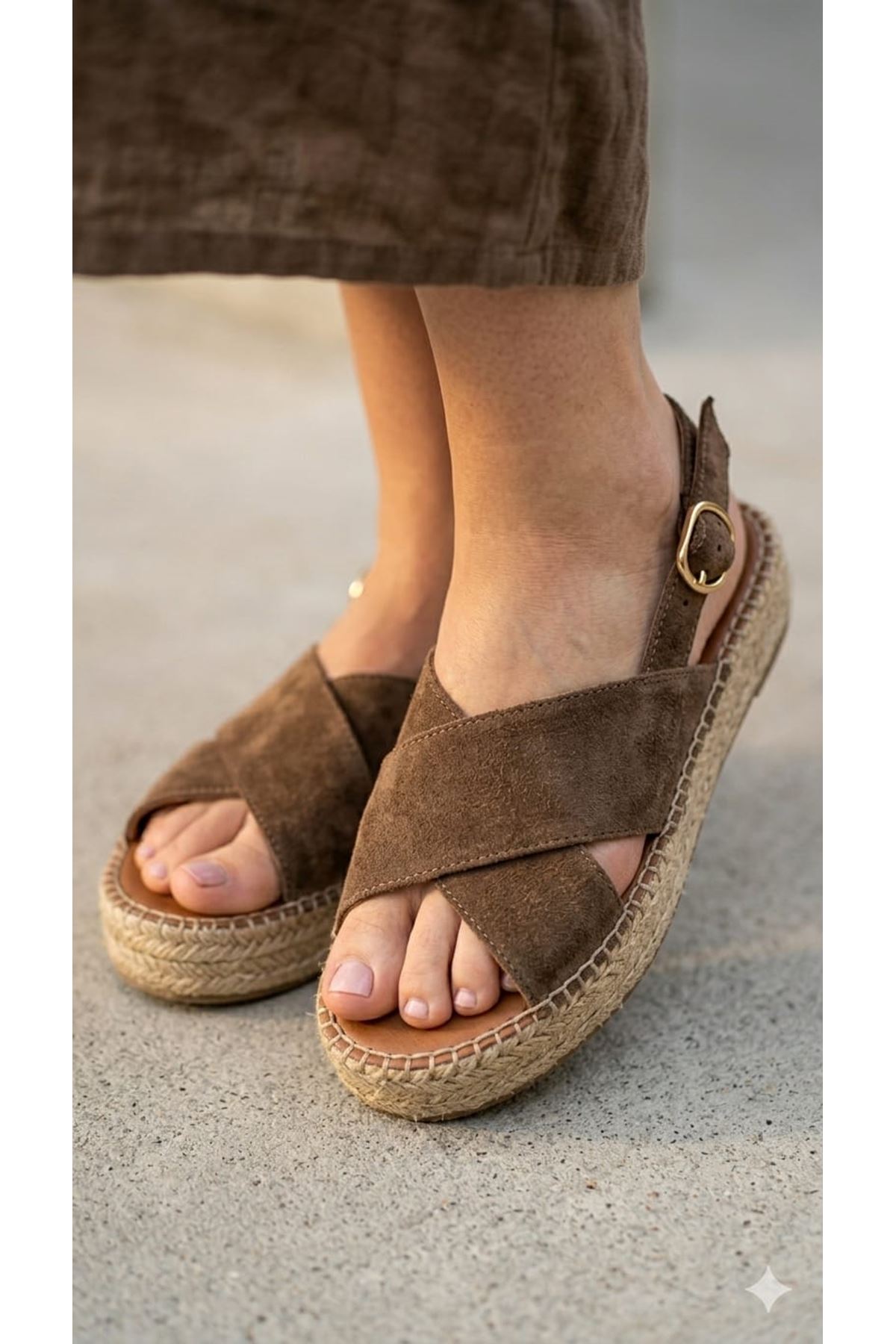 Polonya KAHVE Kadın Espadril Sandalet
