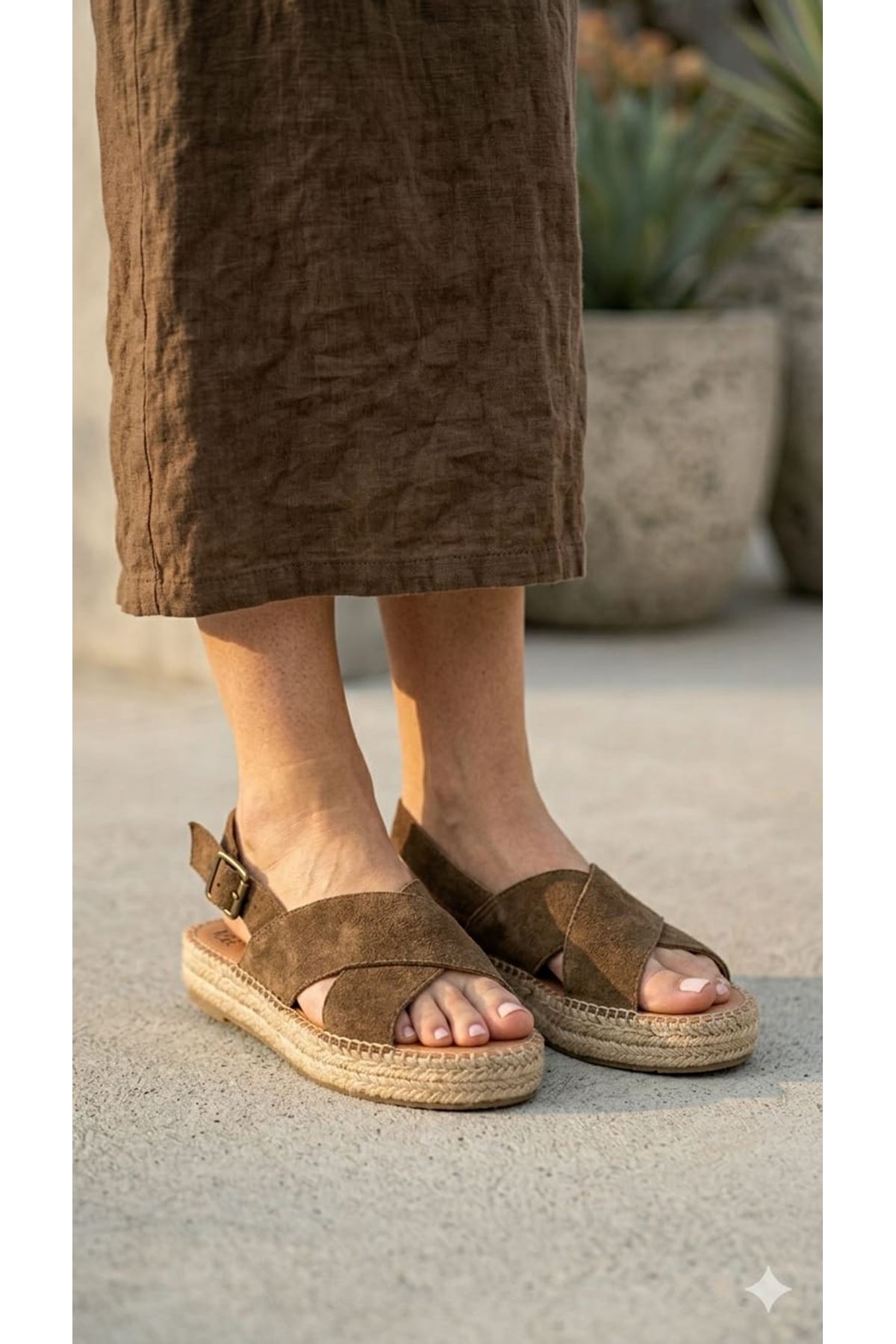 Polonya KAHVE Kadın Espadril Sandalet
