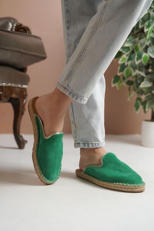 Süet Yeşil Günlük  Espadril Terlik