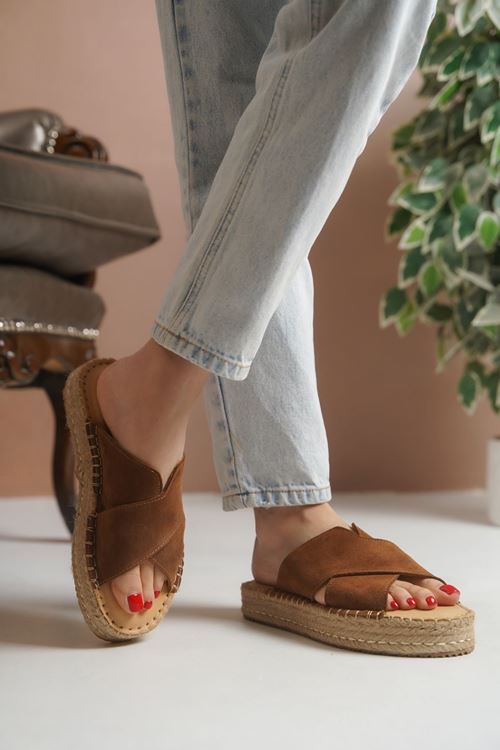 Delina Süet Taba Kadın Espadril  Terlik