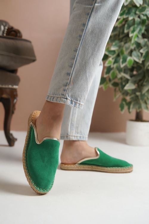 Süet Yeşil Günlük  Espadril Terlik