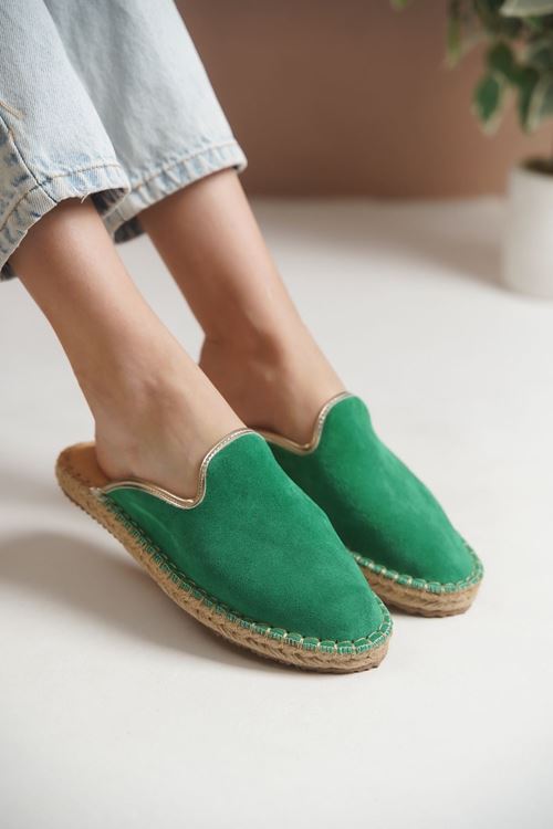 Süet Yeşil Günlük  Espadril Terlik