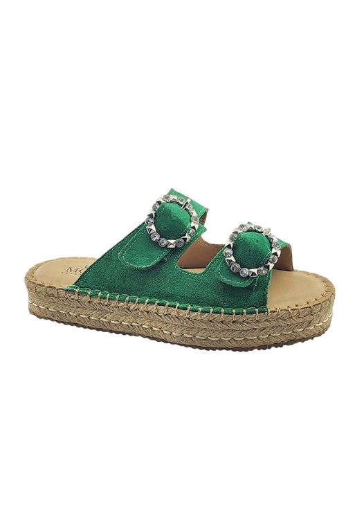 Taşlı Tokalı Süet Yeşil Kadın Espadril  Terlik