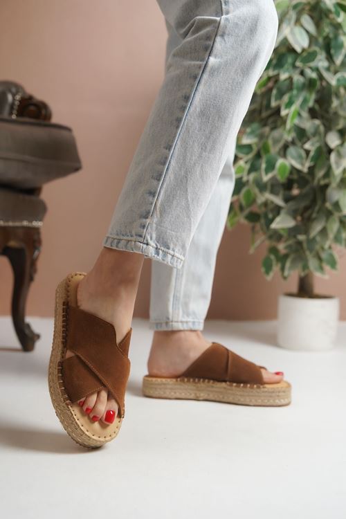 Delina Süet Taba Kadın Espadril  Terlik