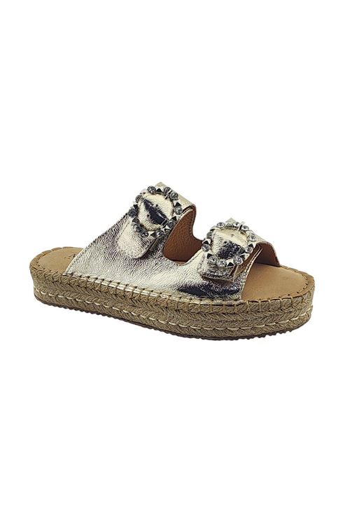 Taşlı Tokalı Altın Kadın Espadril  Terlik