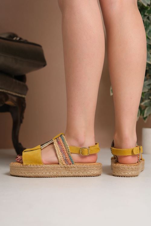 İtalya Süet Sarı Kadın Espadril Sandalet