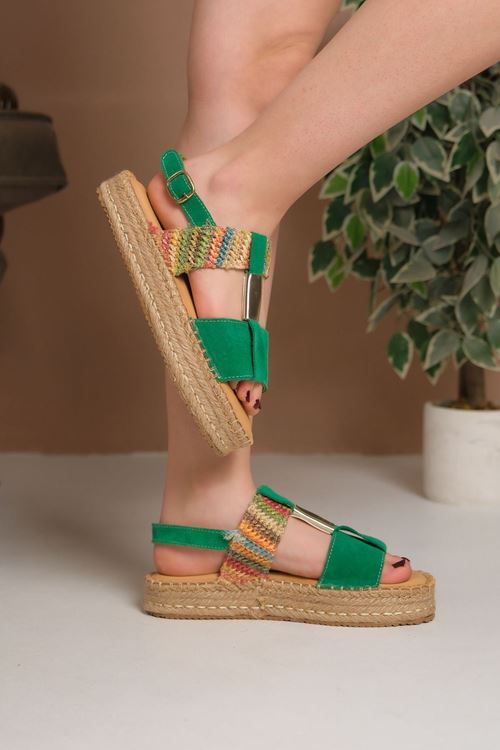 İtalya Süet Yeşil Kadın Espadril Sandalet