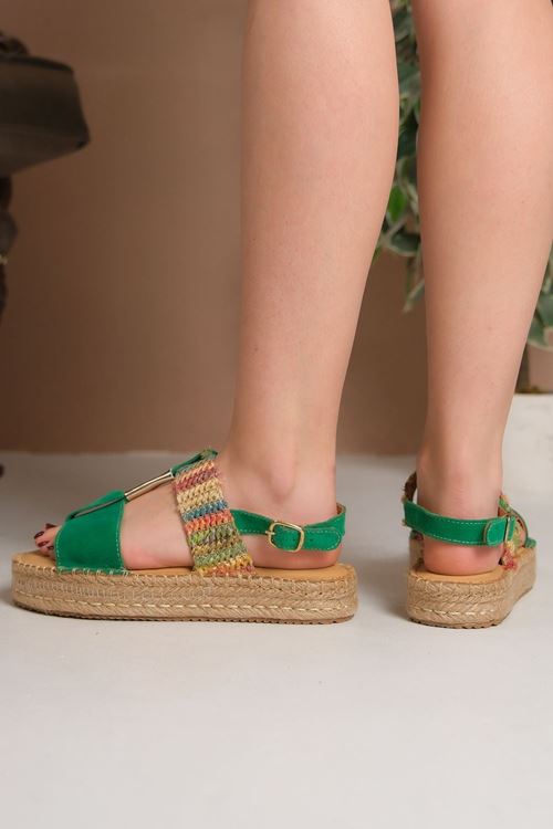 İtalya Süet Yeşil Kadın Espadril Sandalet