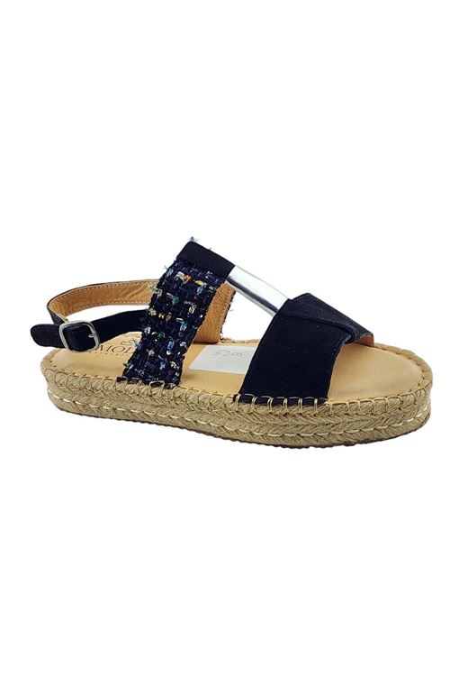 İtalya Süet Siyah Kadın Espadril Sandalet