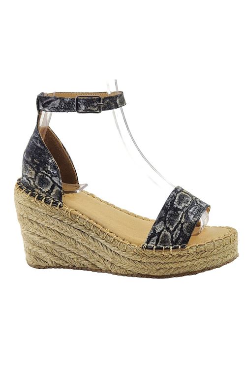 Şık Yılan siyah Dolgu Topuk Kadın Espadril Sandalet