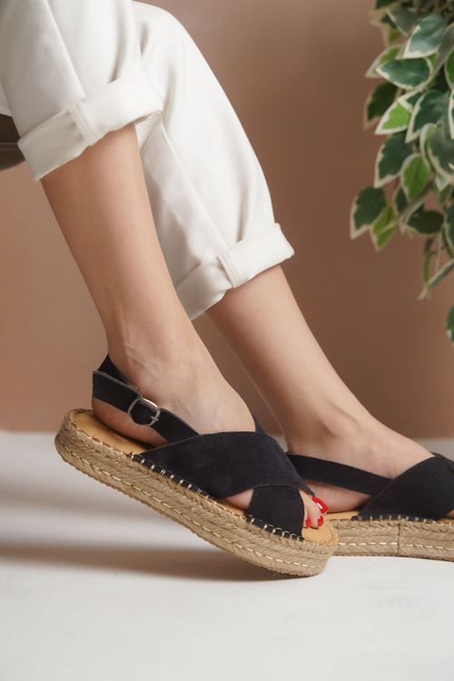 Polonya Süet Lacivert Kadın Espadril Sandalet