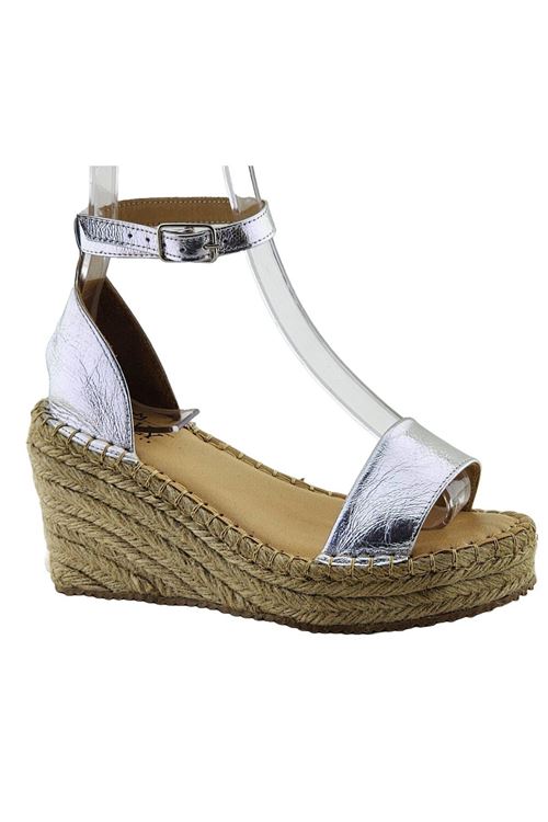 Şık Gümüş  Dolgu Topuk Kadın Espadril Sandalet