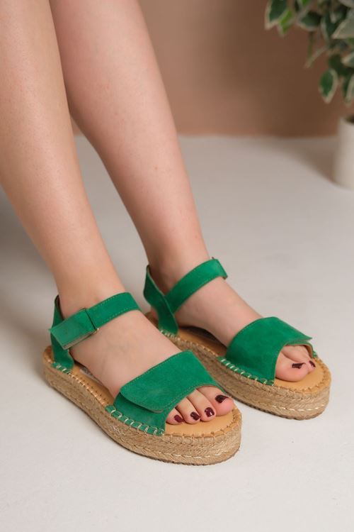 İzmir Süet Yeşil Kadın Espadril Sandalet