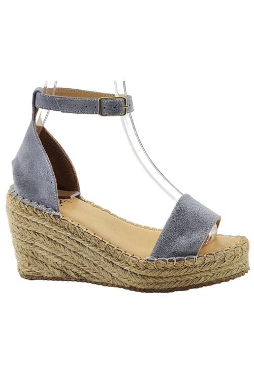 Şık Süet Gri  Dolgu Topuk Kadın Espadril Sandalet