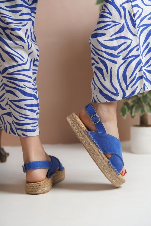 Polonya Süet Sax Kadın Espadril Sandalet