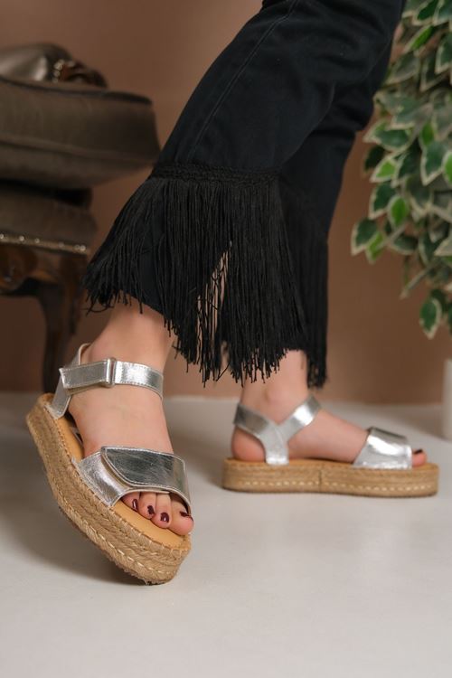 İzmir Gümüş Kadın Espadril Sandalet