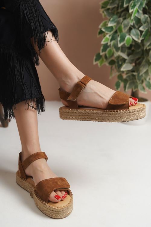 İzmir Süet Taba Kadın Espadril Sandalet