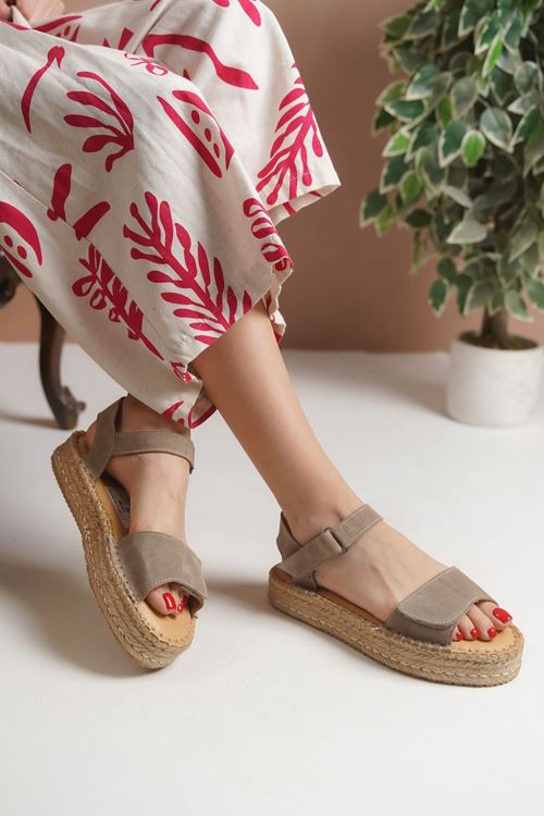 İzmir Süet Bej Kadın Espadril Sandalet