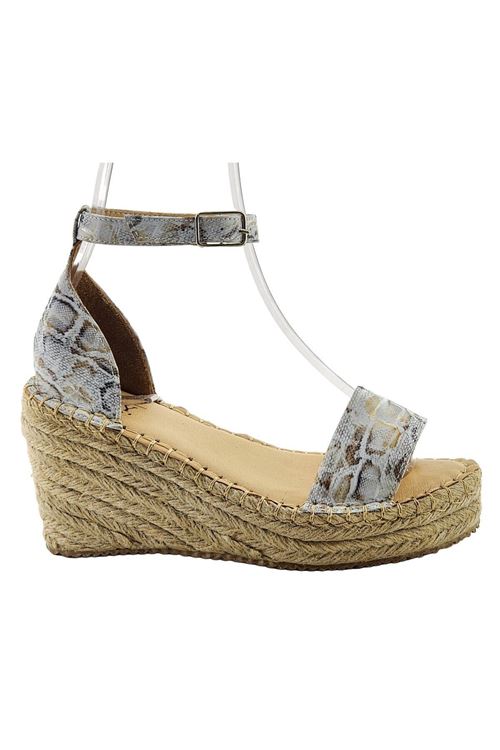 Şık Yılan Beyaz Dolgu Topuk Kadın Espadril Sandalet