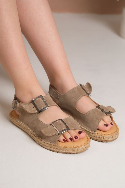 Antalya Süet Vizon  Kadın Espadril Sandalet