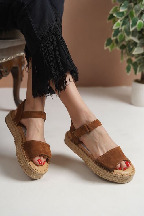 İzmir Süet Taba Kadın Espadril Sandalet