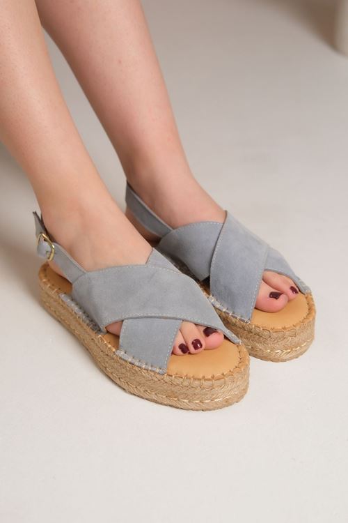 Polonya Süet Petrol Kadın Espadril Sandalet