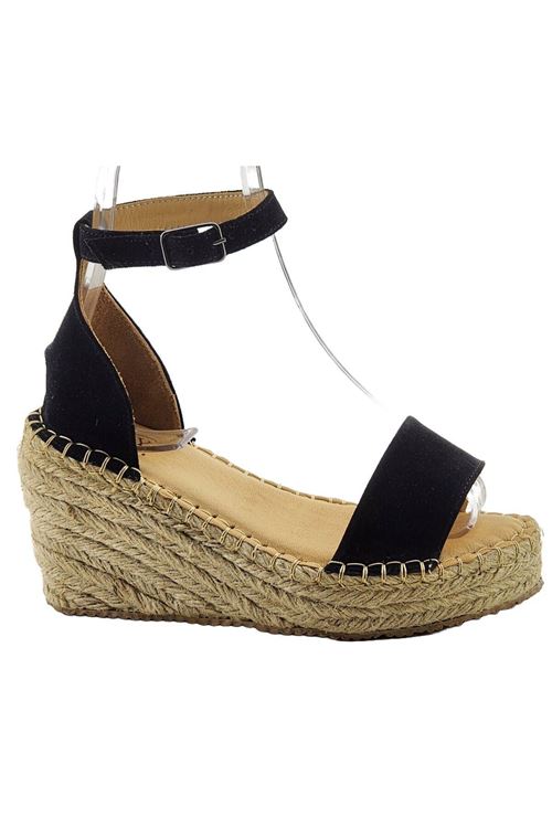 Şık Süet Siyah  Dolgu Topuk Kadın Espadril Sandalet