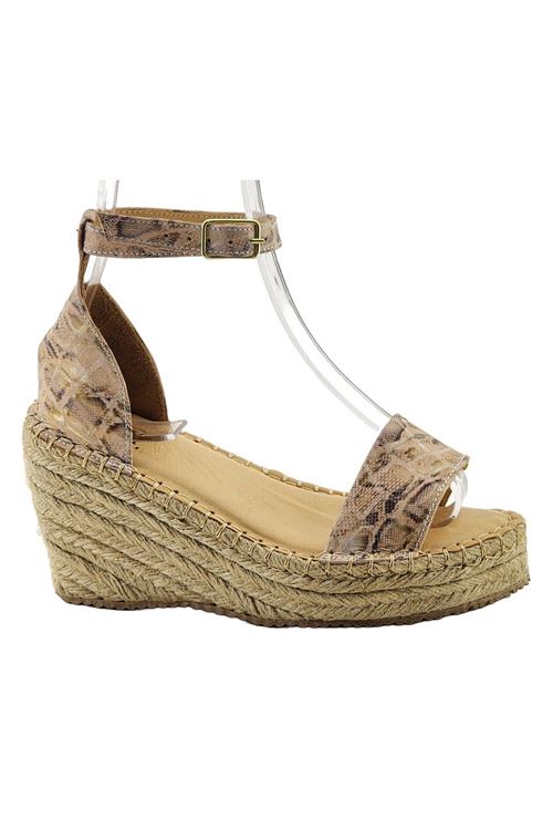 Şık Yılan Pudra Dolgu Topuk Kadın Espadril Sandalet