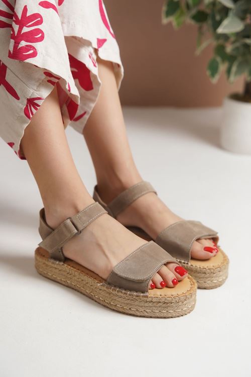 İzmir Süet Bej Kadın Espadril Sandalet