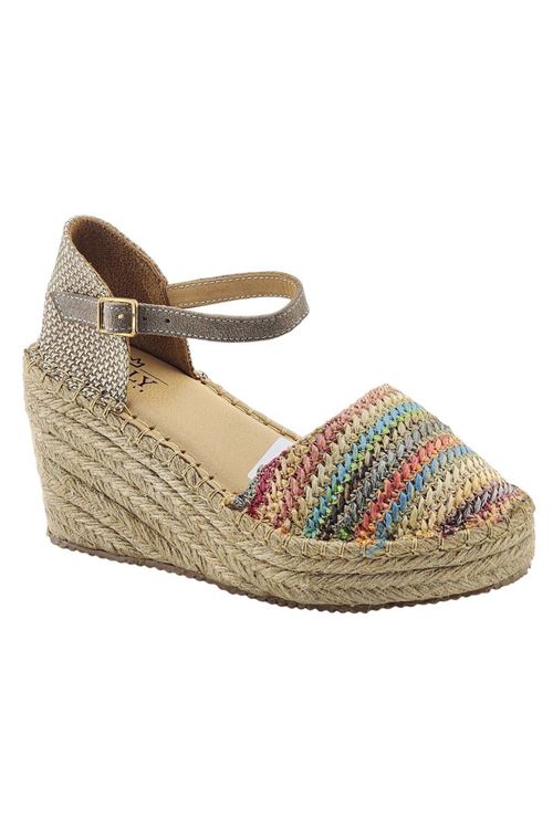Kapalı Burun Renkli Keten Dolgu Topuk Kadın Espadril Sandalet