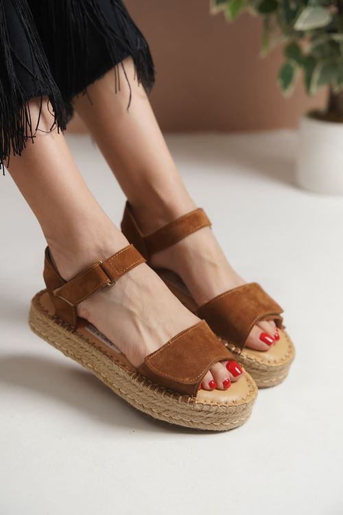 İzmir Süet Taba Kadın Espadril Sandalet