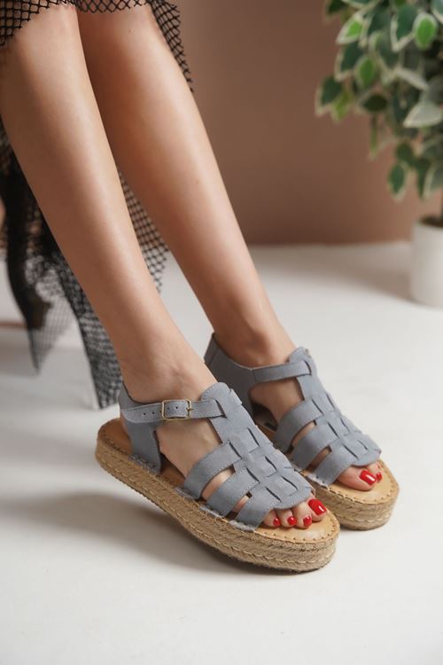 Bodrum Süet Petrol Kadın Espadril Sandalet