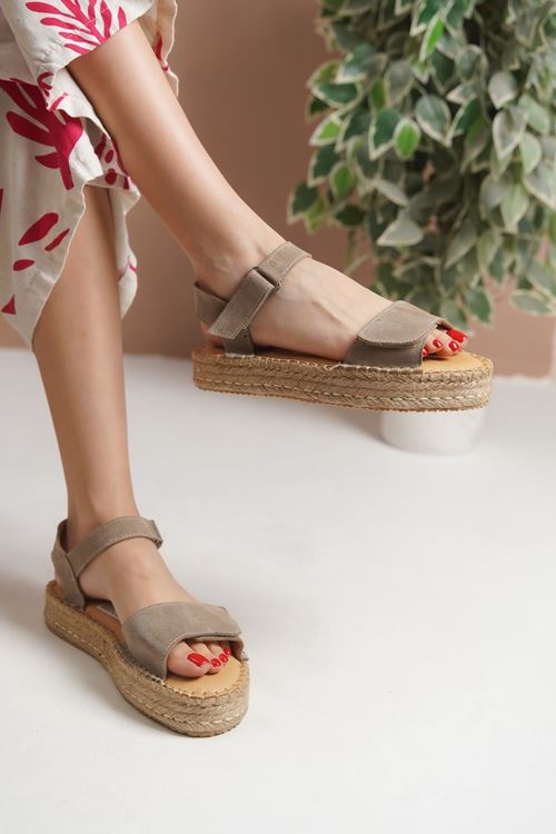 İzmir Süet Bej Kadın Espadril Sandalet