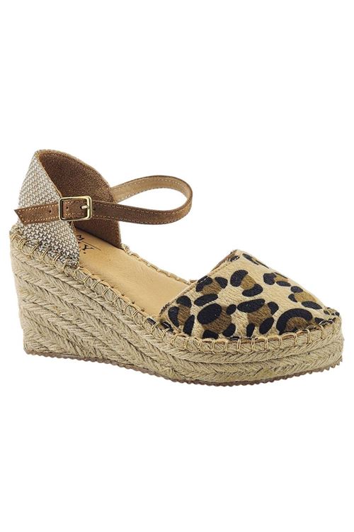 Kapalı Burun Leopar Kahve Dolgu Topuk Kadın Espadril Sandalet