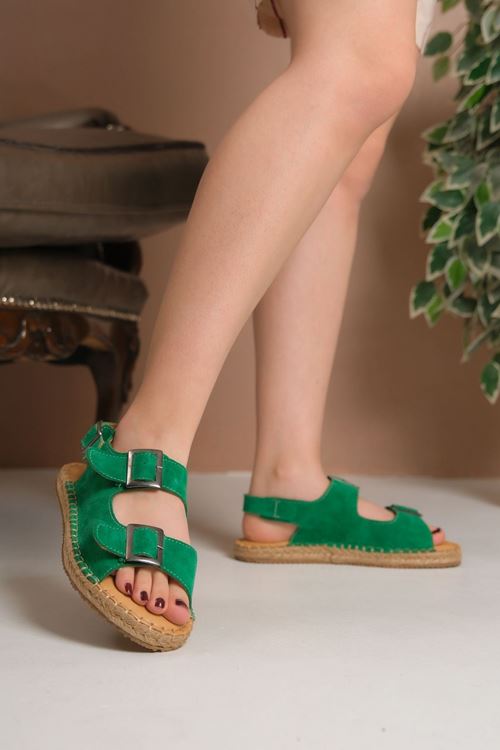 Antalya Süet Yeşil Kadın Espadril Sandalet