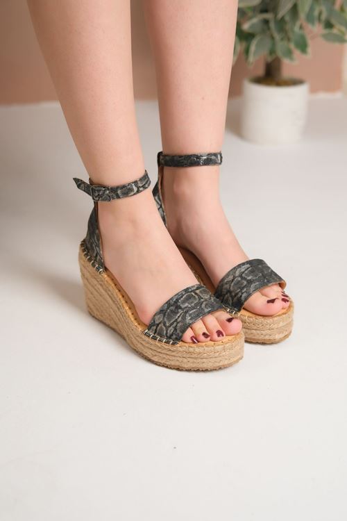 Şık Yılan siyah Dolgu Topuk Kadın Espadril Sandalet