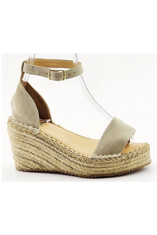 Şık Süet Bej  Dolgu Topuk Kadın Espadril Sandalet