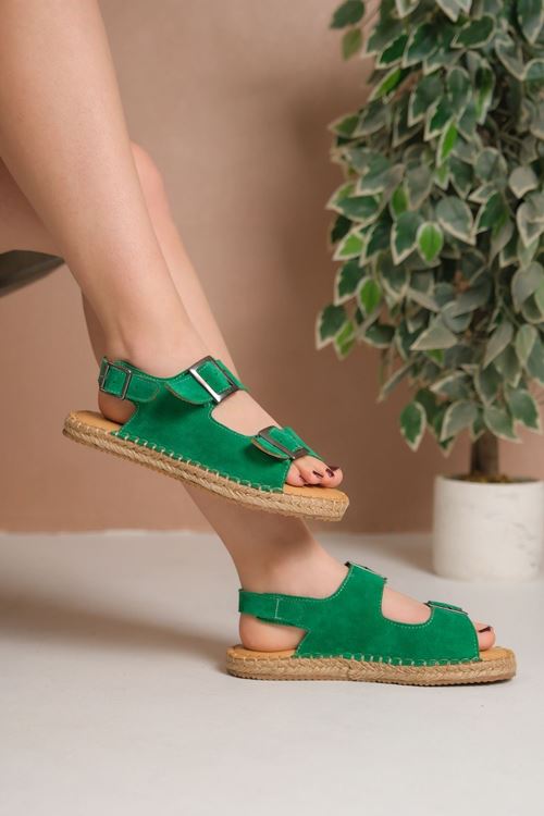Antalya Süet Yeşil Kadın Espadril Sandalet