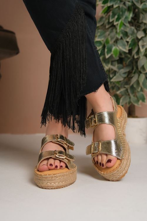 İzmir Altın Kadın Espadril Sandalet