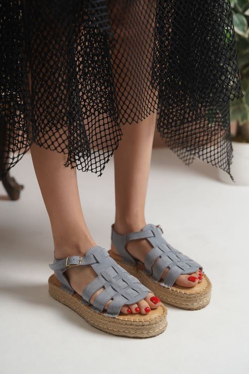 Bodrum Süet Petrol Kadın Espadril Sandalet