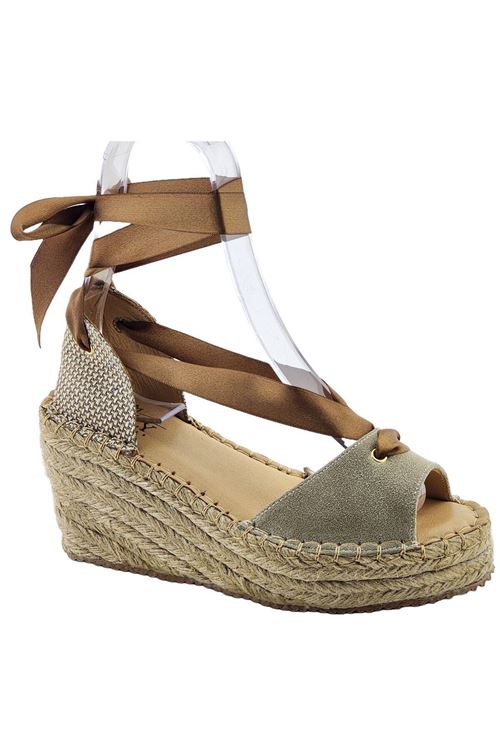 Bilekten Bağlamalı Bej  Dolgu Topuk Kadın Espadril Sandalet