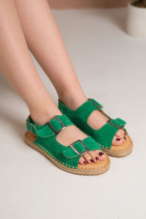 Antalya Süet Yeşil Kadın Espadril Sandalet