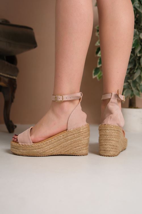 Şık Süet Pudra  Dolgu Topuk Kadın Espadril Sandalet