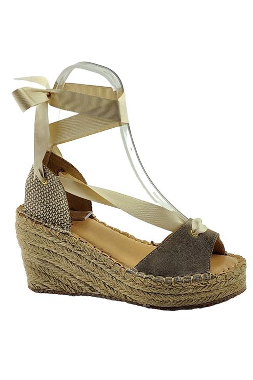 Bilekten Bağlamalı Süet Vizon Dolgu Topuk Kadın Espadril Sandalet