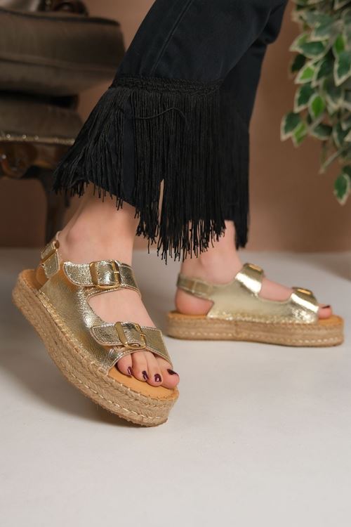 İzmir Altın Kadın Espadril Sandalet