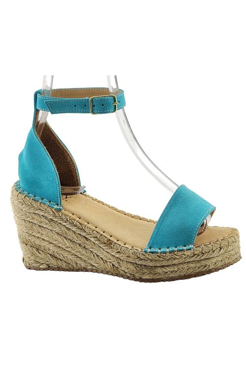Şık Süet Turkuaz Dolgu Topuk Kadın Espadril Sandalet