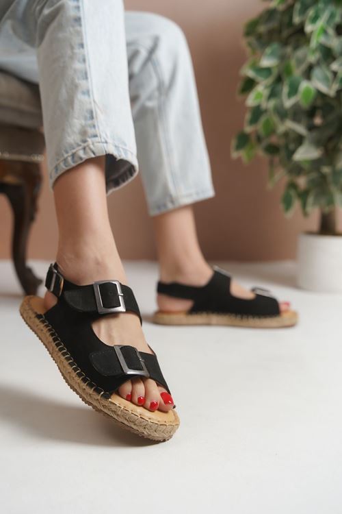 Antalya Süet Lacivert  Kadın Espadril Sandalet